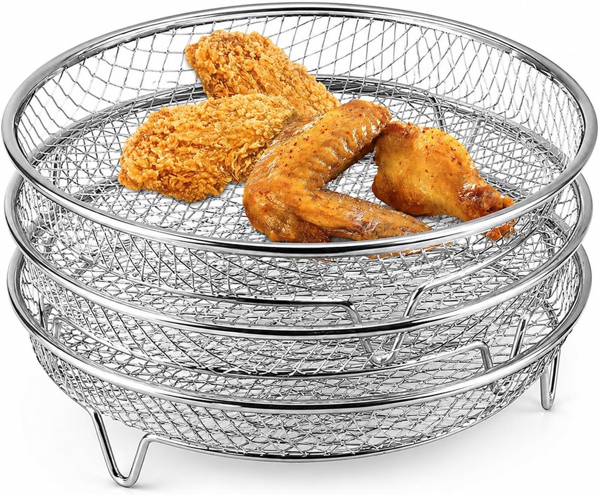SnelShoppen Airfryer Rack Stackable Droogrekken 3-laags voor Bakken en Frituren Multilayer Dehydrator Racket voor 7.8 inch Air Fryer RVS Keuken A