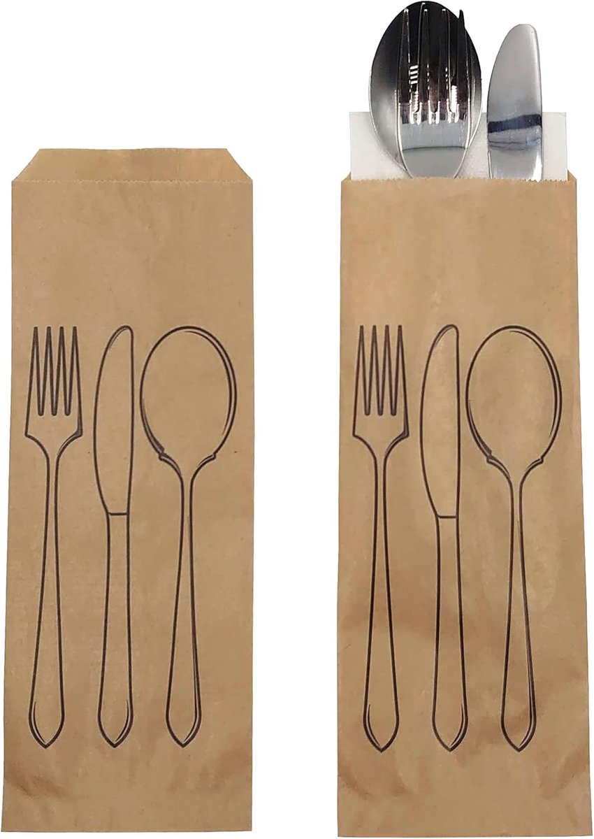 SnelShoppen - 1000 Stuks Paper Cutlery Bags 9 x 25 cm Kraft Papier Wegwerpzakken voor Feesten en Speciale Gelegenheden