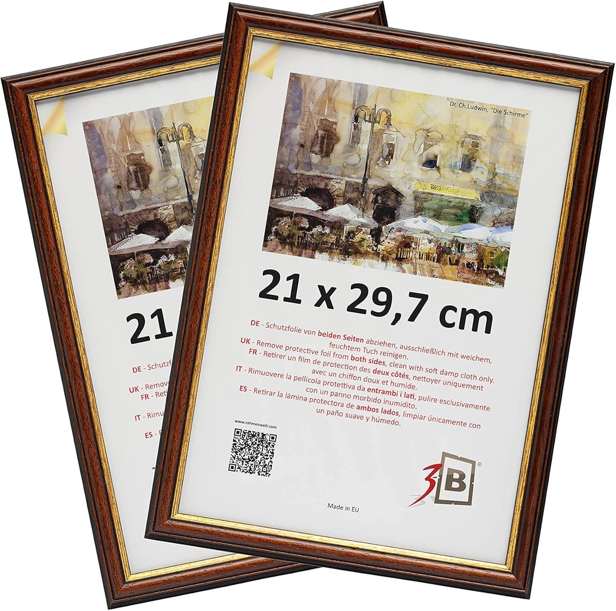 SnelShoppen - 3-B Rustic Bari Fotolijst - Houten Fotolijst met Acrylglas (21 x 29.7 cm A4) - 2 Stuks - Rustiek Design met Gouden Accenten