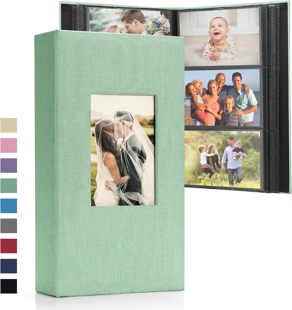 SnelShoppen - Fotoalbum 10 x 15 cm - Linnen Foto Boek met 300 Compartimenten, Zwarte Pagina's, Lined Cover en Aanpasbaar Voorraam - Ideaal voor Bruilo