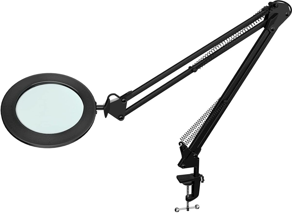 SnelShoppen - Vergrootglaslamp 105 mm, 5-Dioptrische Echt Glas, 3 Kleurmodi, 10-Fase Dimbaar, 750 LM LED's met 72 LEDs, 90 cm Werkstraal, USB Poort (Z