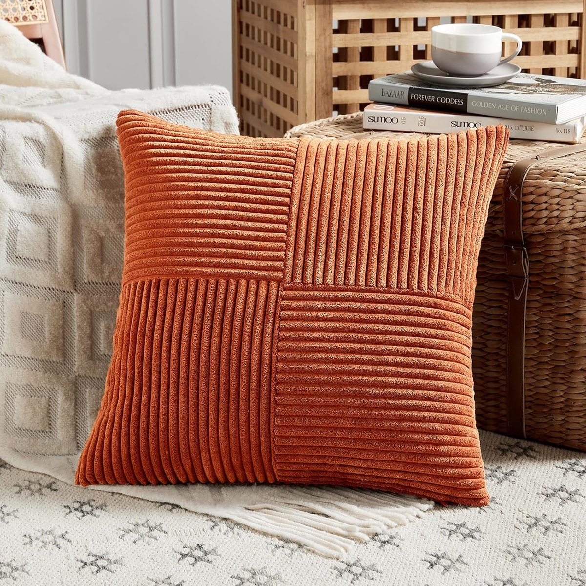 SnelShoppen - Caramel Kussenhoezen 40 x 40 cm Corduroy Modern Zacht met Verborgen Rits voor Sofa en Slaapkamer