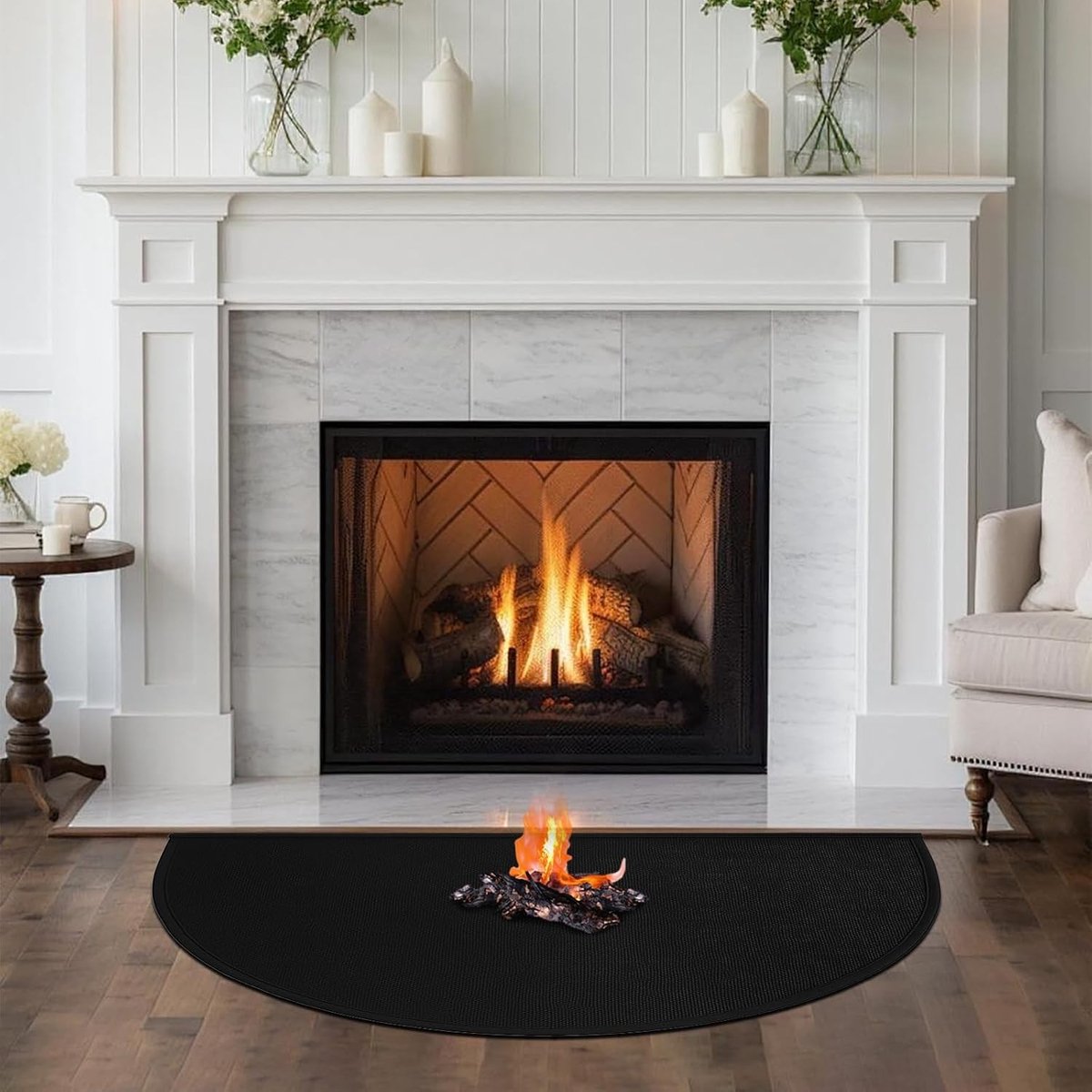 Vloerplaat voor verwarming, Halve cirkel, 80 x 50 cm, Vlamwerende mat en warmtebescherming, Vonkbescherming voor binnengebruik, Duurzame vloerbescherming