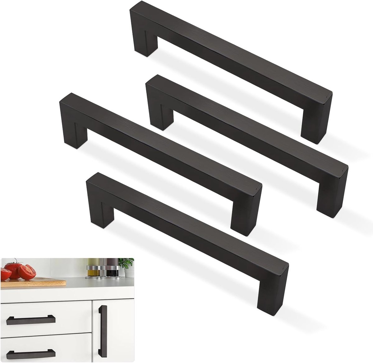 Set van 4 Keukenmeubelhendels 128 mm RVS Handgrepen voor Lades en Kasten Modern Ontwerp voor Keuken en Badkamer, Zwart, Duurzaam en Stijlvol