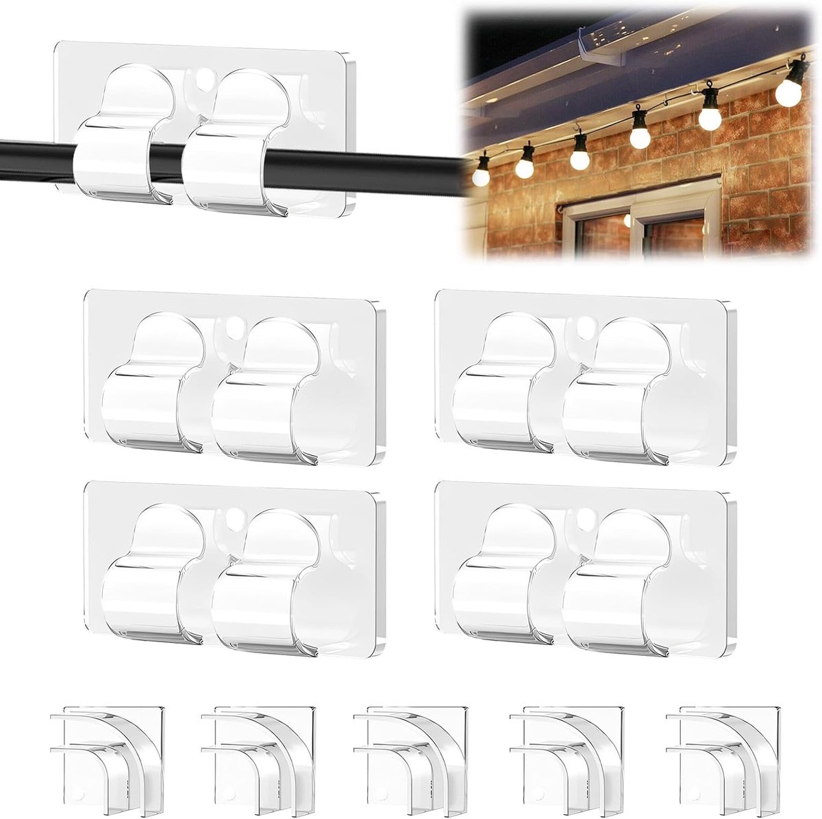 SnelShoppen - 40 stuks zelfklevende kabelhouders en kabelclips voor binnen en buiten, transparante haken, kabelbevestiging, lichtketting, kabelklemmen