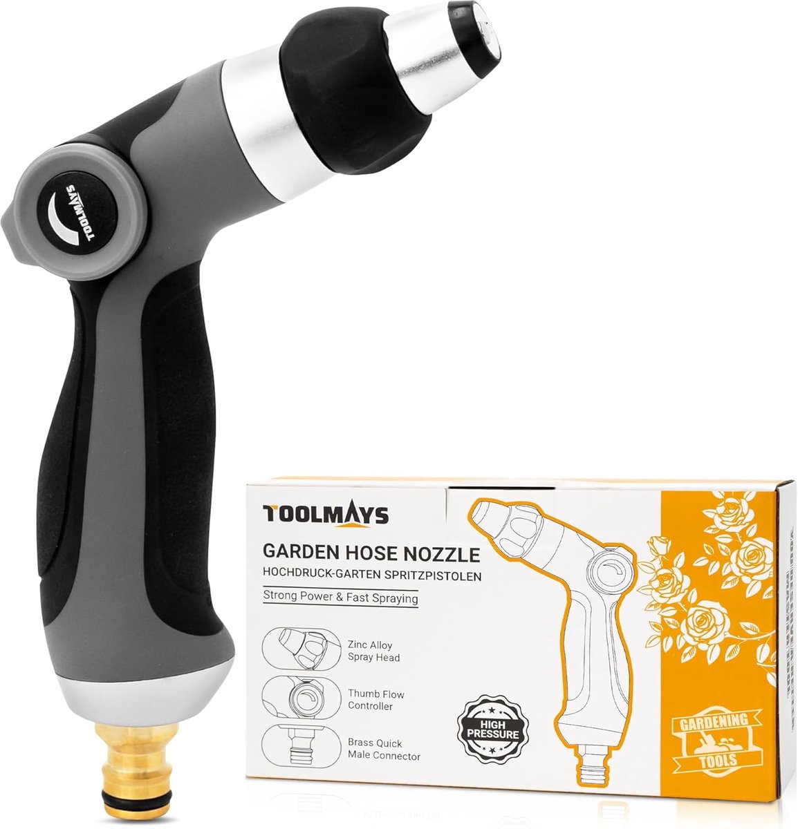 SnelShoppen - Tuinslang met Hoge Druk, Spuitpistool, Robuuste Messing Nozzle, Duwknop Controle Tuin Spuitpistool voor Auto Wassen, Tuinonderhoud, Vloe