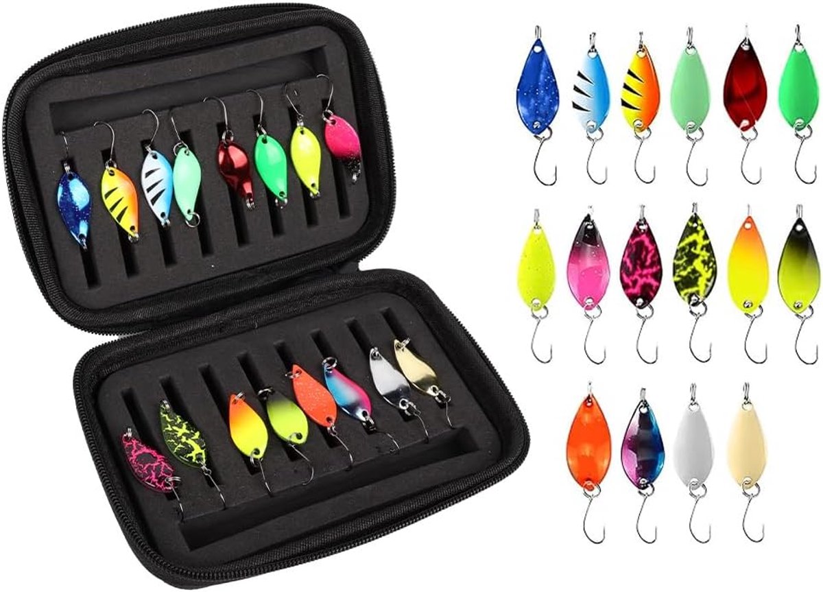 SnelShoppen - Trout Spoon Set 16 Stuks - Multicolour Lures voor Forel, Baars, Zander en Snoek - 2.5g/3.5g/5g Metaal Visgerei