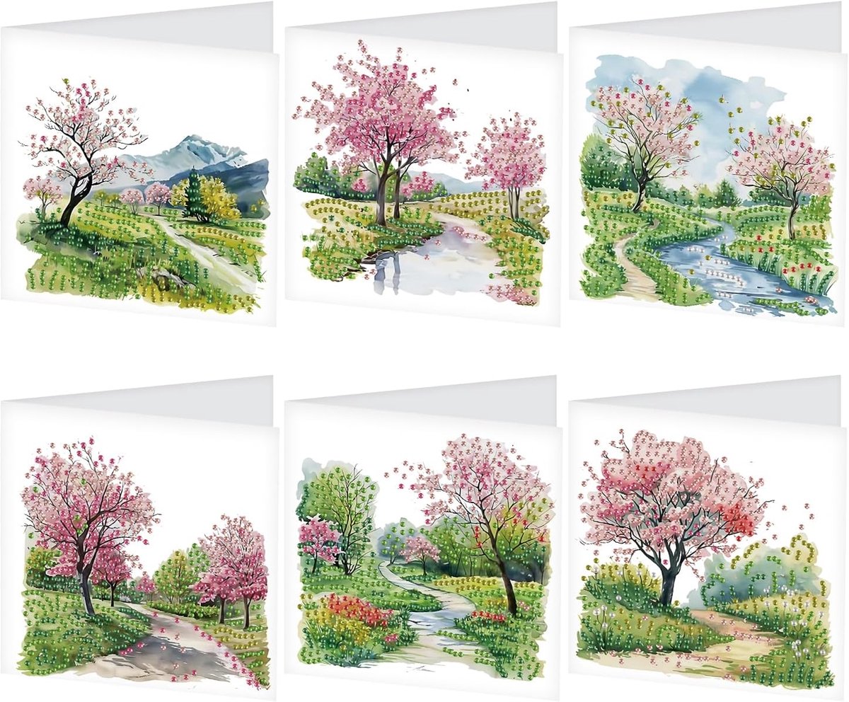 SnelShoppen - Diamond Painting Kaarten Set - Japanse Landschap - Kersenbloesem Wenskaarten met Enveloppen - Verjaardagskaarten, Bedankkaarten, Zegenka