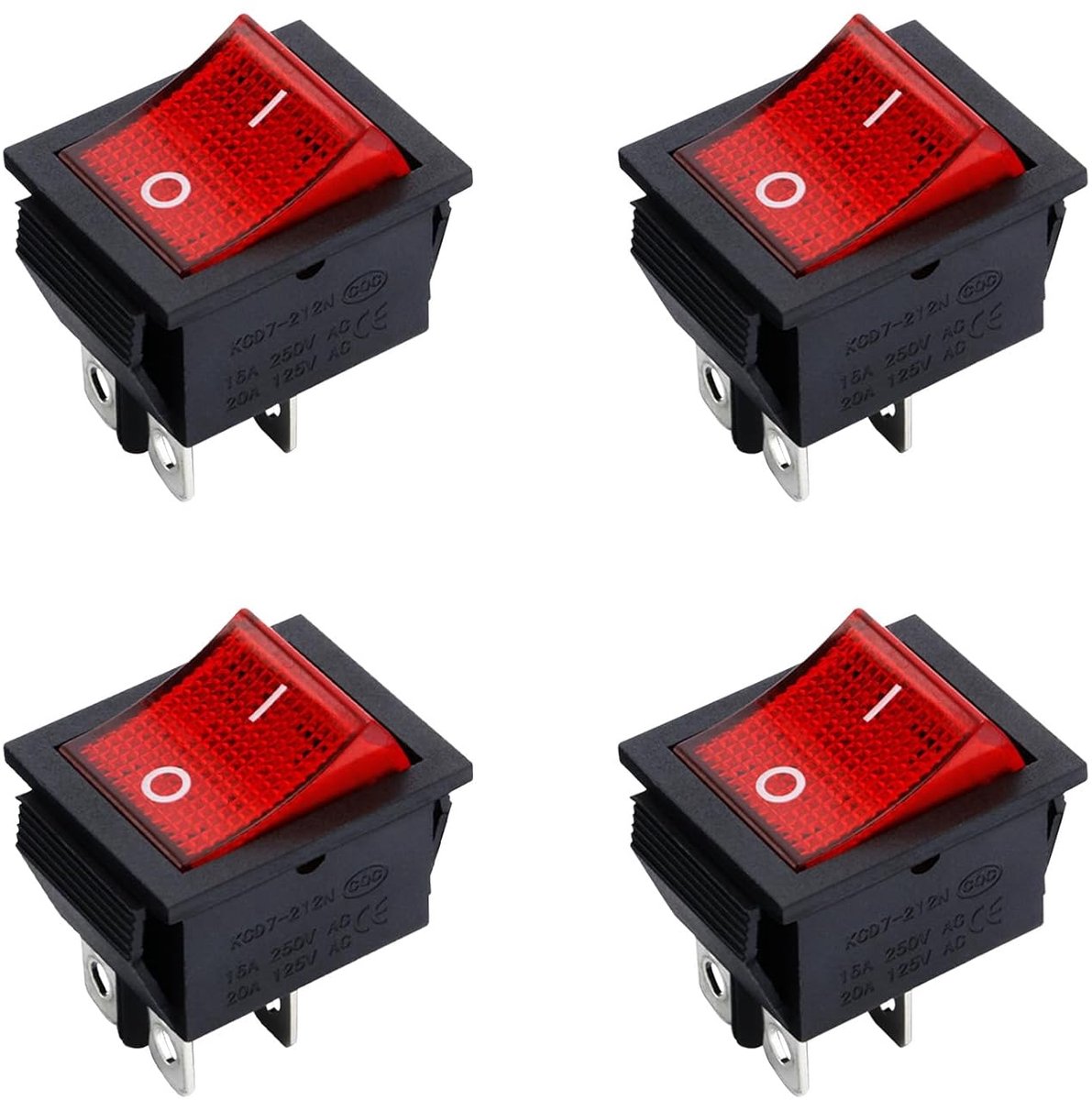 SnelShoppen - 4 Stuks Glimmende Rocker Switch 230V, Flush-Mounted Schakelaar, 4 Polige Schakelaar voor Tuinverlichting, Keuken, Feest en Camping
