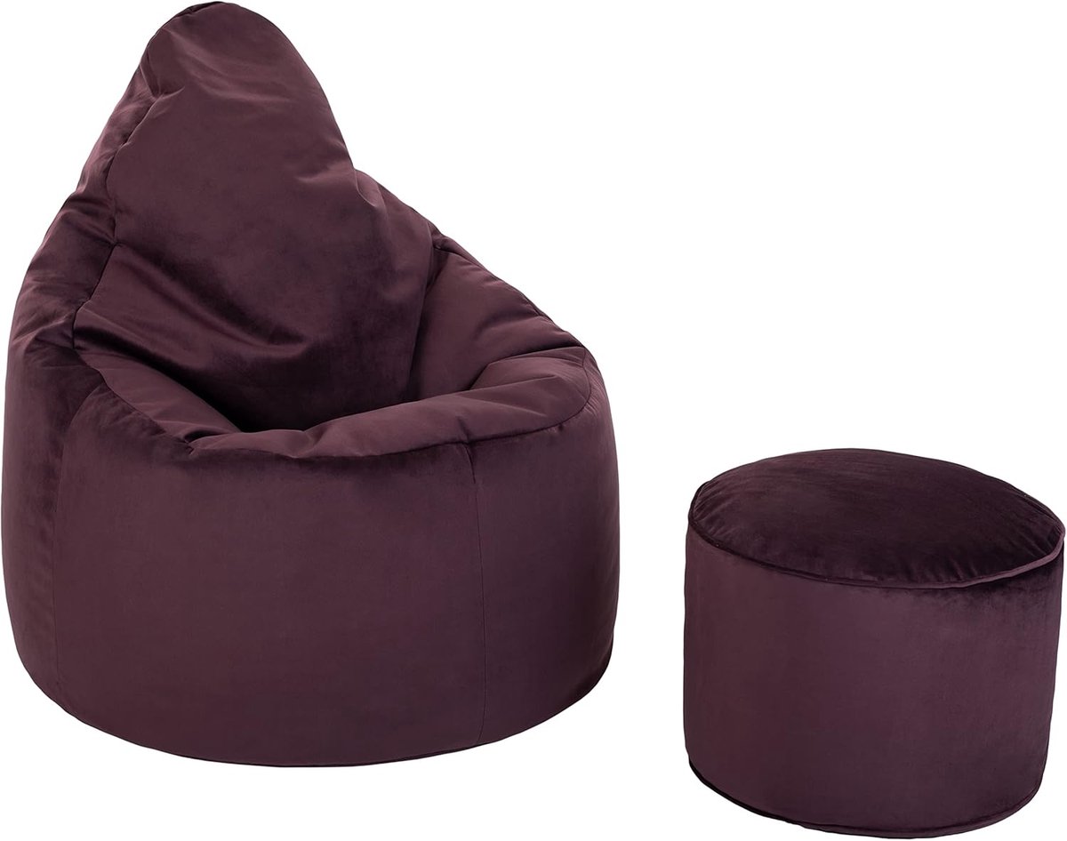 SnelShoppen - Luxe Velvet Zitzak Stoel met Voetenbank - Ergonomisch Ontwerp - Duurzaam en Comfortabel - Perfect voor Woonkamer, Gaming, TV Kijken - Eg