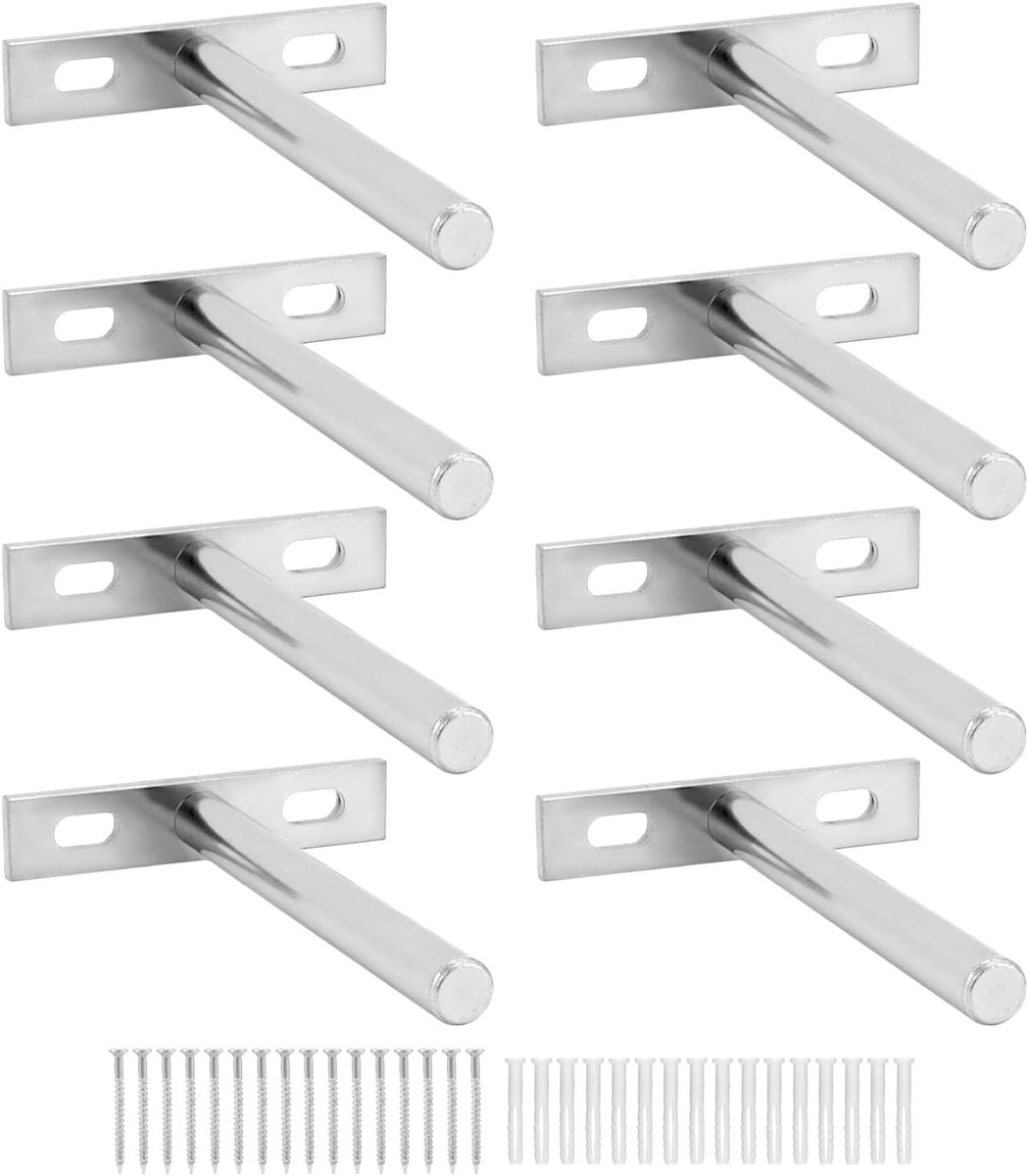 SnelShoppen - 8 Stuks Onzichtbare Planksteunen 100mm Drijvende Planksteunen met Schroeven en Ankers voor Wanddecoratie Meubel