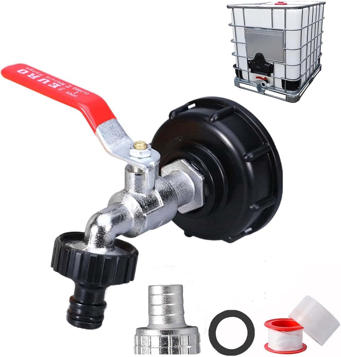 SnelShoppen - IBC Accessoire Water Tank Kraan 1000L Regenton Accessoires (3/4") - Corrosiebestendig, Duurzaam, Geschikt voor Tuin en Camping