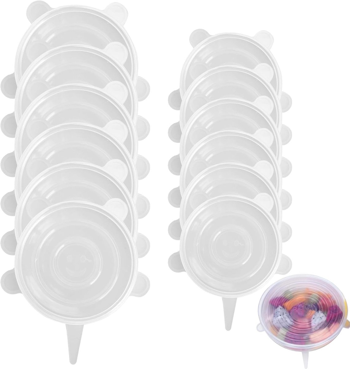 SnelShoppen - Silicone Lids Set van 12 Stuks, Stretchy Food Storage Covers voor Yogurt Cups, Glazen en Kommen, 6.5cm & 9.5cm, Hitte- en Koudebestendig