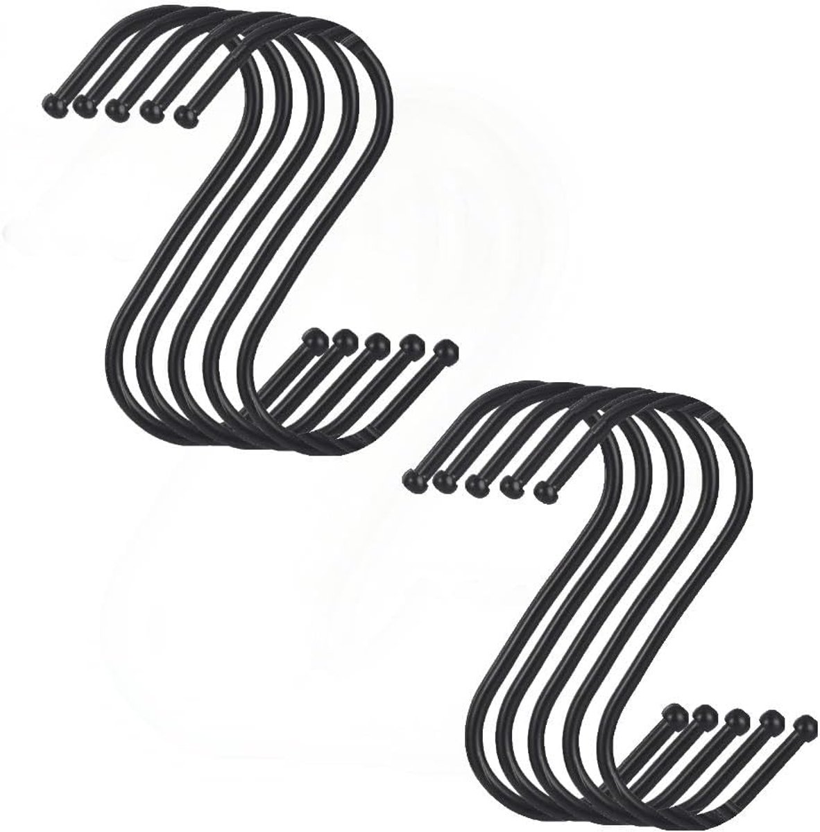 SnelShoppen - 10-Pack S-haakjes, Multifunctionele Hangers voor Badkamer, Slaapkamer en Keuken, Sterk en Lichtgewicht, Zwart, 7cm