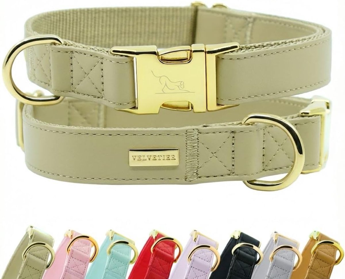 SnelShoppen - Hondenhalsband, Stijlvolle Vegan Microfiber Leren Halsband voor Kleine en Grote Honden, Pistachio Groen, S/M: 29-41 cm, Elegant en Duurz
