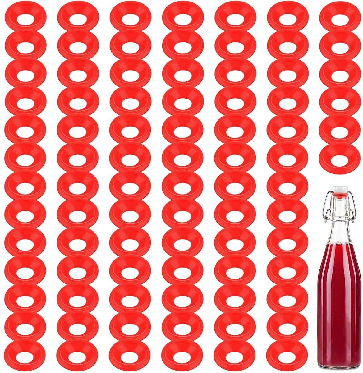 Set van 70 Siliconen Rubber Sealing Ringen voor Swing Flip Flessen - Lekvrije Topafdichtingen voor Grolsch en andere Flessen, Ideaal voor Herbruikbare Verpakkingen en Bewaren