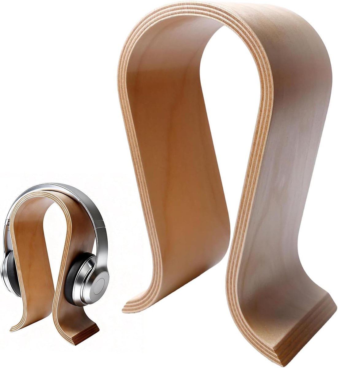 SnelShoppen - Houten Hoofdtelefoonstandaard Walnoot U Vorm Stabiliteit Elegante Hoofdtelefoonhouder voor Bureau Thuis Kantoor Studio Universele Opslag