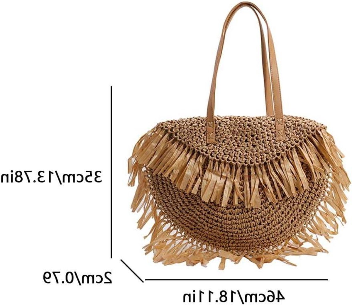 Stro Tas - Zeegras Handtas - Strandtas Gebruik - Natuurlijk Materiaal - 46 cm - Natuurlijk