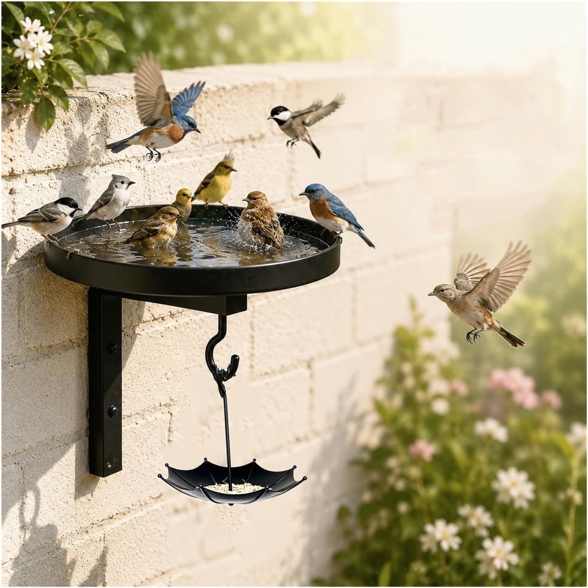 Namajunas - Vogelbad - wildlife vogel drink schaal voor tuin vogels - Vogelbad - Gietijzer 2-in-1 vogelbad en voederbak van smeedijzer - Tuin decoratie voor vogels - Voor in de tuin, op het erf of terras en andere buiten ruimte - waterschaal vogels