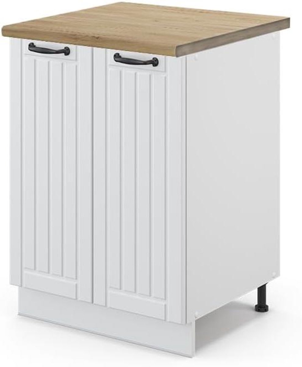 Keukenkast - Onderkast Keuken - Keuken Inrichten - Soft-close scharnieren - 60 cm - Wit landhuisstijl