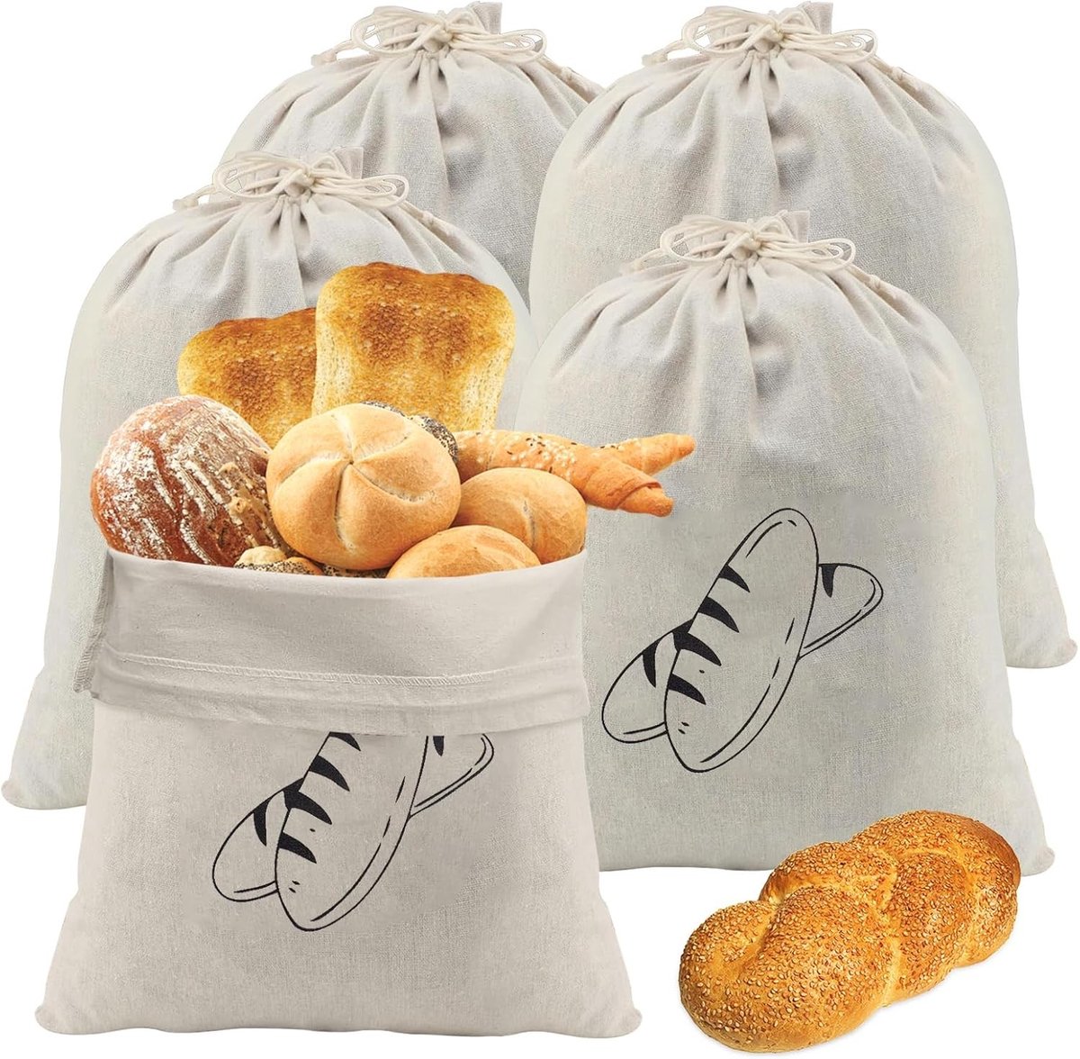 Herbruikbare Linnen Broodzakken - Kaki - 40 x 30 cm - Duurzaam en Ademend - Voor Brood, Fruit en Groenten