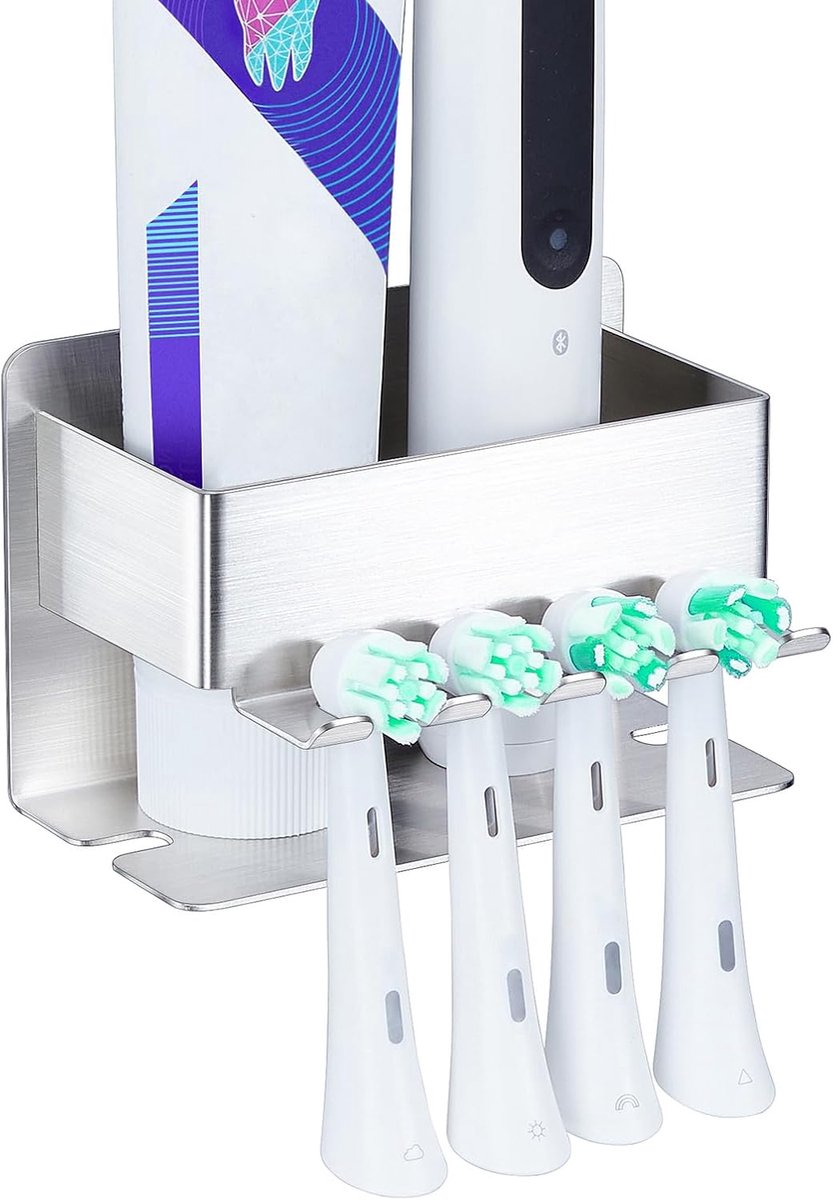 Tandenborstelhouder voor aan de muur, tandenborstelhouder, elektrische tandenborstelhouder zonder boren, opzetborstelhouder, zelfklevende tandpastadispenser, tandenborstelhouder voor badkamer