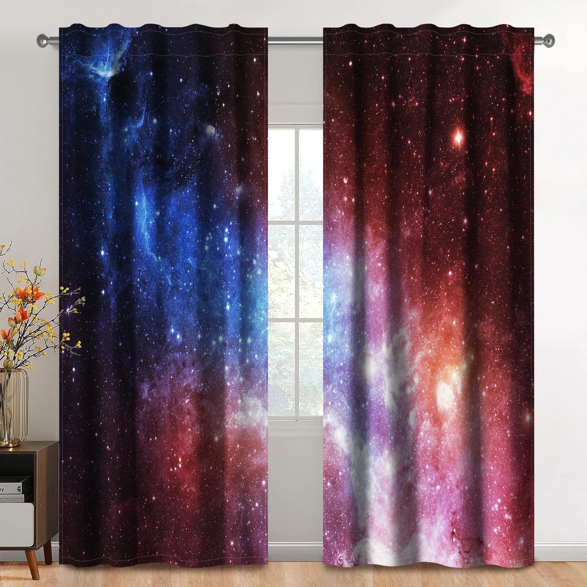 Omgoods - 2 Panels Gordijn 107 x 215 cm - Lichtdoorlatend Sterrenhemel Design voor Slaapkamer en Woonkamer