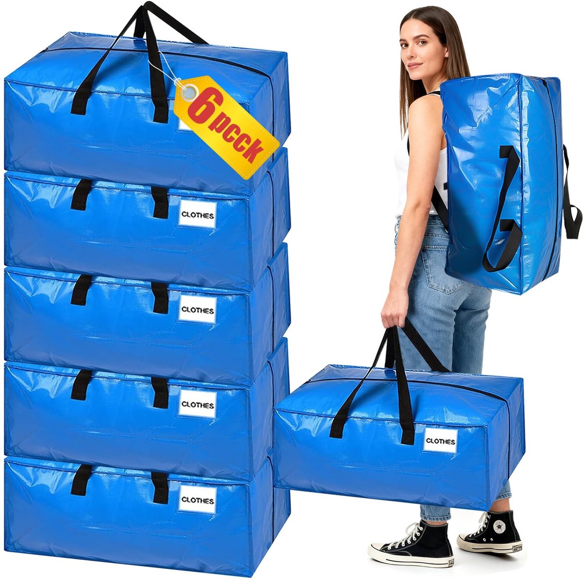 Omgoods - Set van 6 Zippered Moving Bags met Rugzakbanden