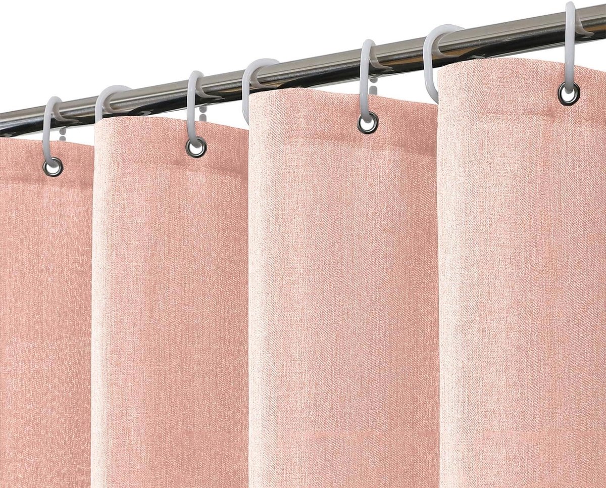 Omgoods - Roze Linnen Douchegordijn 120 x 200 cm met Ringen