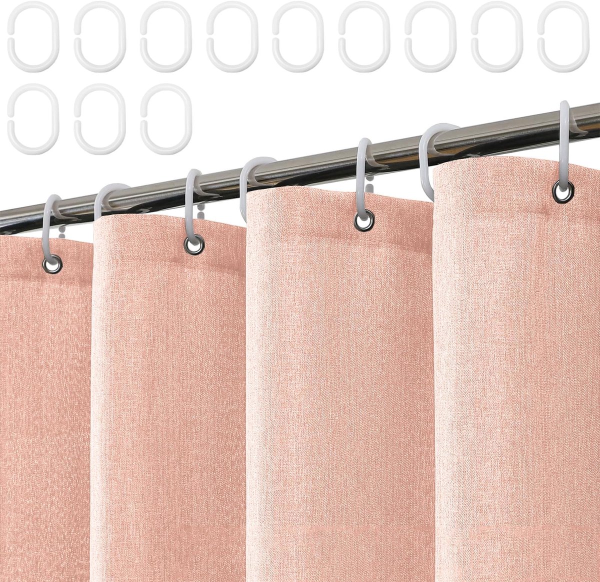 Omgoods - Linnen Douchegordijn 180x200cm Roze met 12 Haken