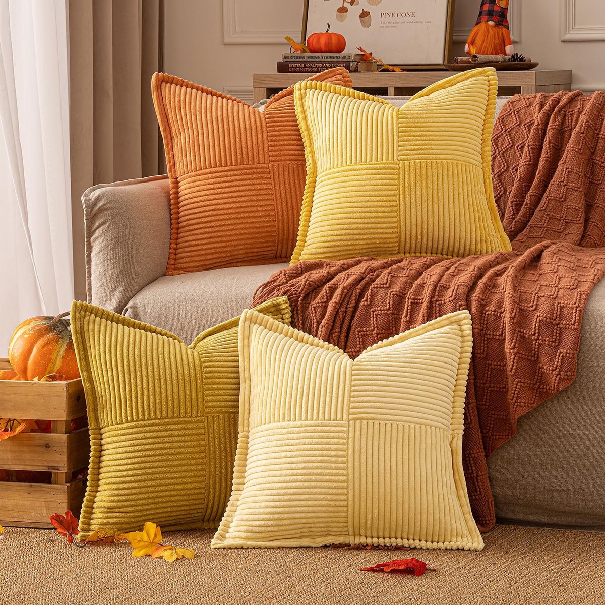 Omgoods - Set van 4 Decoratieve Kussenslopen 45 x 45 cm in Oranje