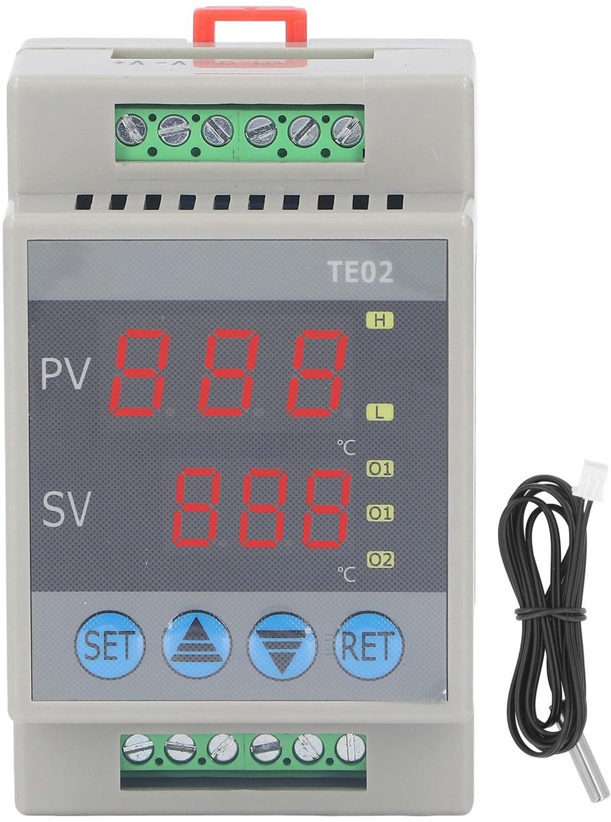 Omgoods- Digitale Thermostaat Hoge Nauwkeurigheid - Temperatuur Regelaar - Geleiderail - 220VAC - Weergave met Display - Temperatuurmeetbereik - Alarmfunctie - Temperatuurregelaar