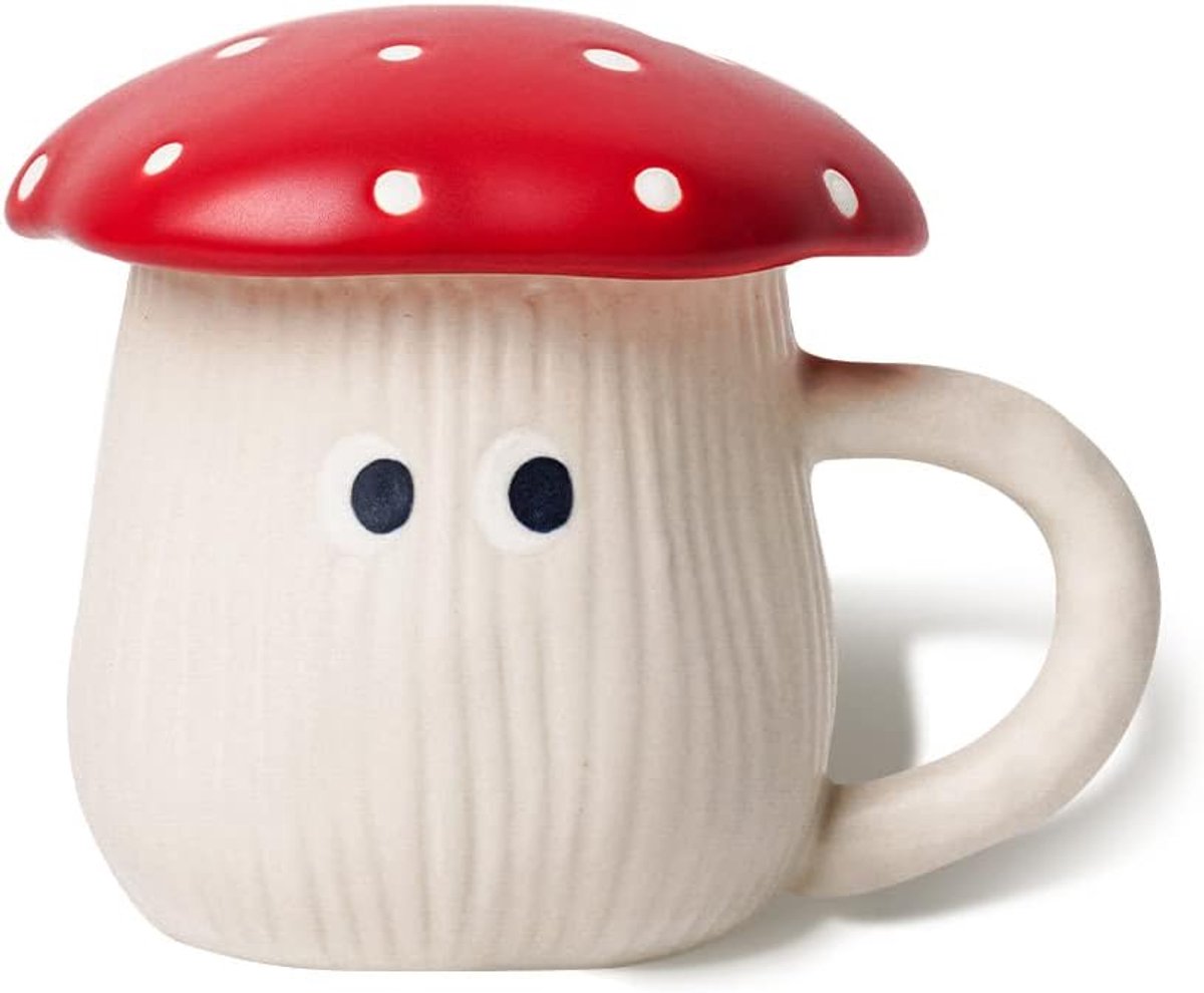 paddestoel mok met deksel, handgemaakte glazuur paraplu cover & ogen, mat keramische melk mokken, 13 oz Amanita Muscaria thee beker. Beste cadeaus voor vrouwen en meisjes.