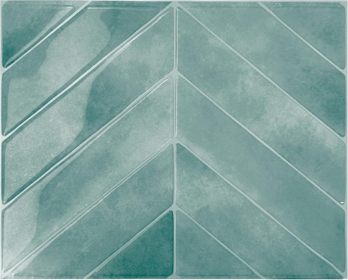 Tiles Plaktegels Zelfklevend, Chevron Saliegroen, 29,02x22,86 cm | Set van 5 (0,33 m²), Glanzend, Hitte-/vochtbestendig, Laag VOC, Keuken/Badkamer, Ideaal voor huurders, Gemaakt in Canada