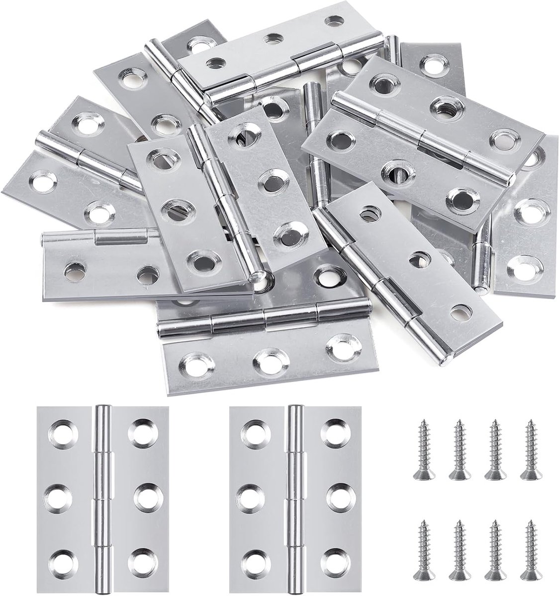 Scharnieren, inklapbaar, 44 mm × 31 mm, roestvrij staal, klein deurscharnier, scharnierband, voor buiten, scharnierband, mini ring voor deuren, ramen, kasten, met 96 stuks schroeven