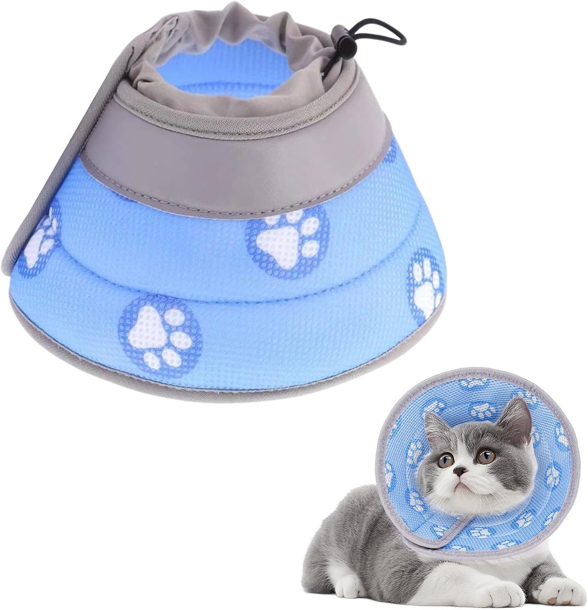 Kattenkraag, anti-likken, kattenkraag, anti-kras, zachte kraag voor na operaties, verstelbaar en opvouwbaar, voor katten, puppy's na operaties of letsel, M