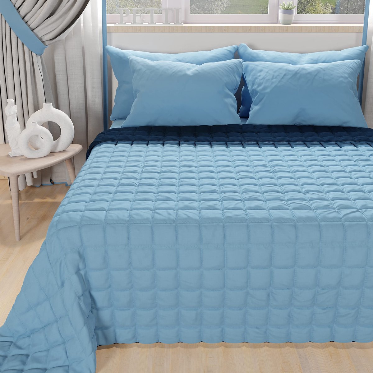 Omgoods - Quilt voor Franse Bed - Lichtblauw en Nachtblauw
