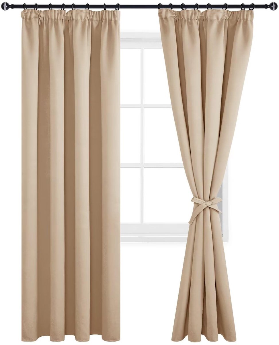 Omgoods - Beige Blackout Gordijnen met Rimpelband en Strik - 2 Stuks 55x88 Inch