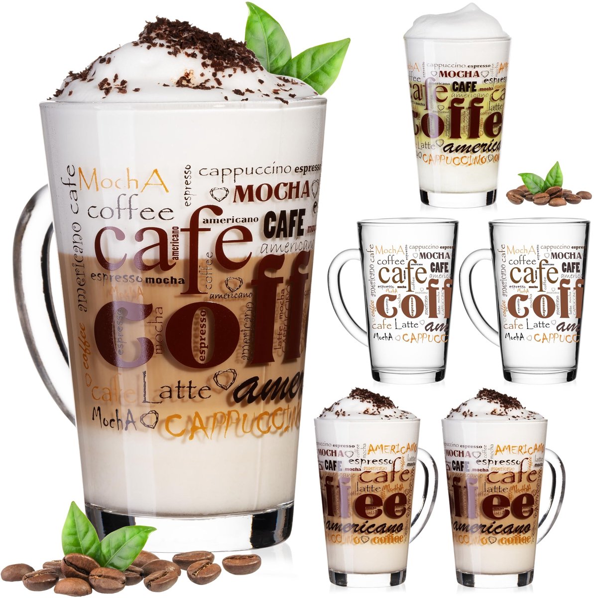 Omgoods - Set van 6 Koffieglazen met Handvat - Latte Macchiato en Cappuccino Glazen