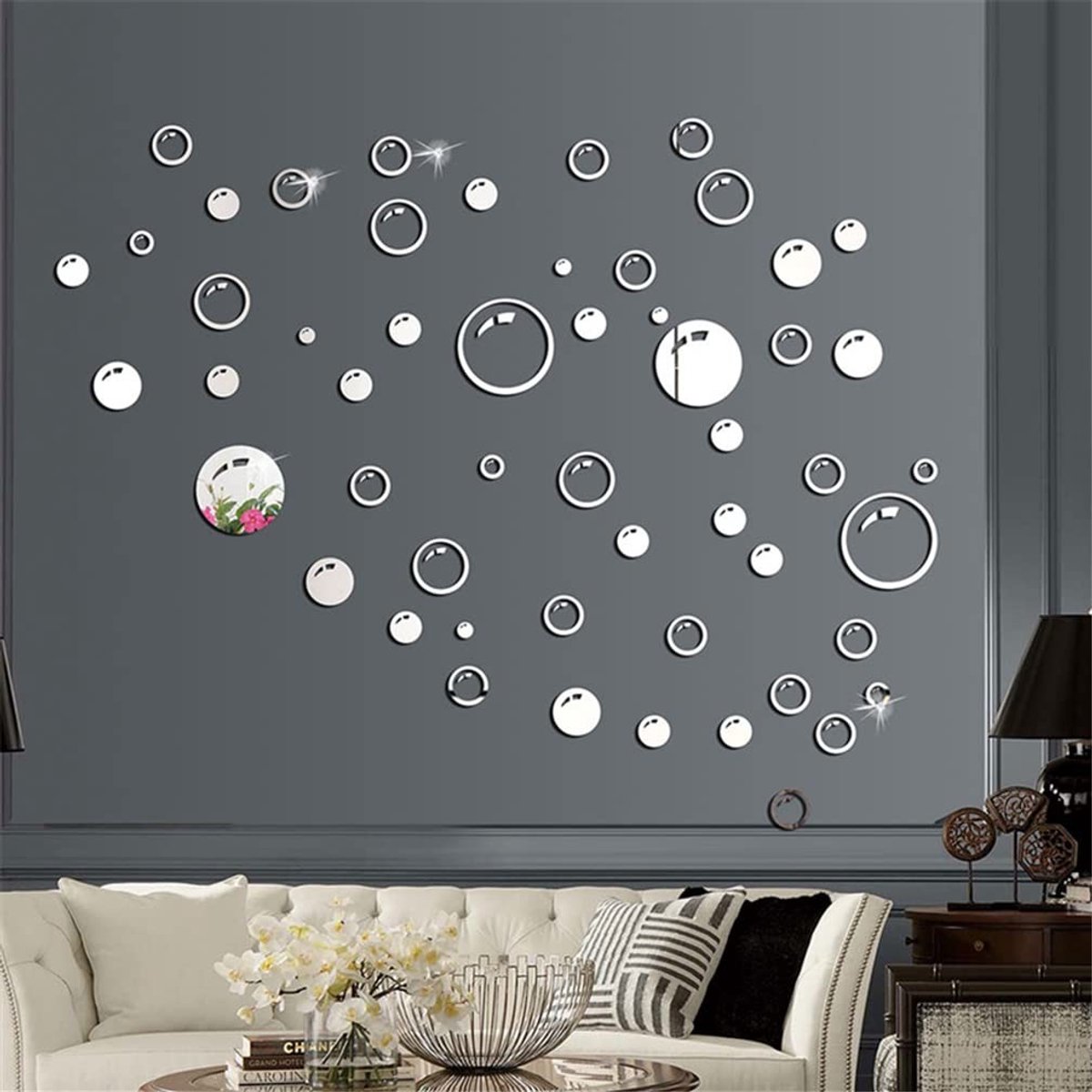 Omgoods - Kleine Bubble Spiegel Wandstickers - 58 Stuks Acryl Decoratie
