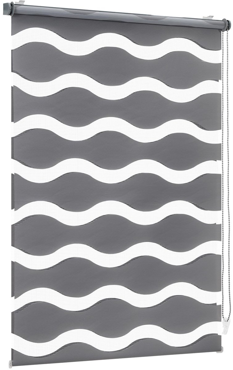 Omgoods - Dubbele Rolgordijn Waves zonder Boren - 85 x 130 cm - Donkergrijs