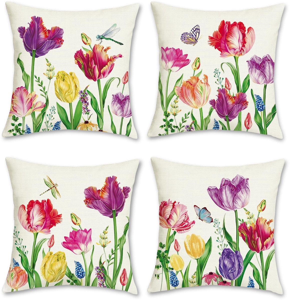 Omgoods - Set van 4 Tulpen Kussenhoezen 45 x 45 cm voor Patios en Woonkamers