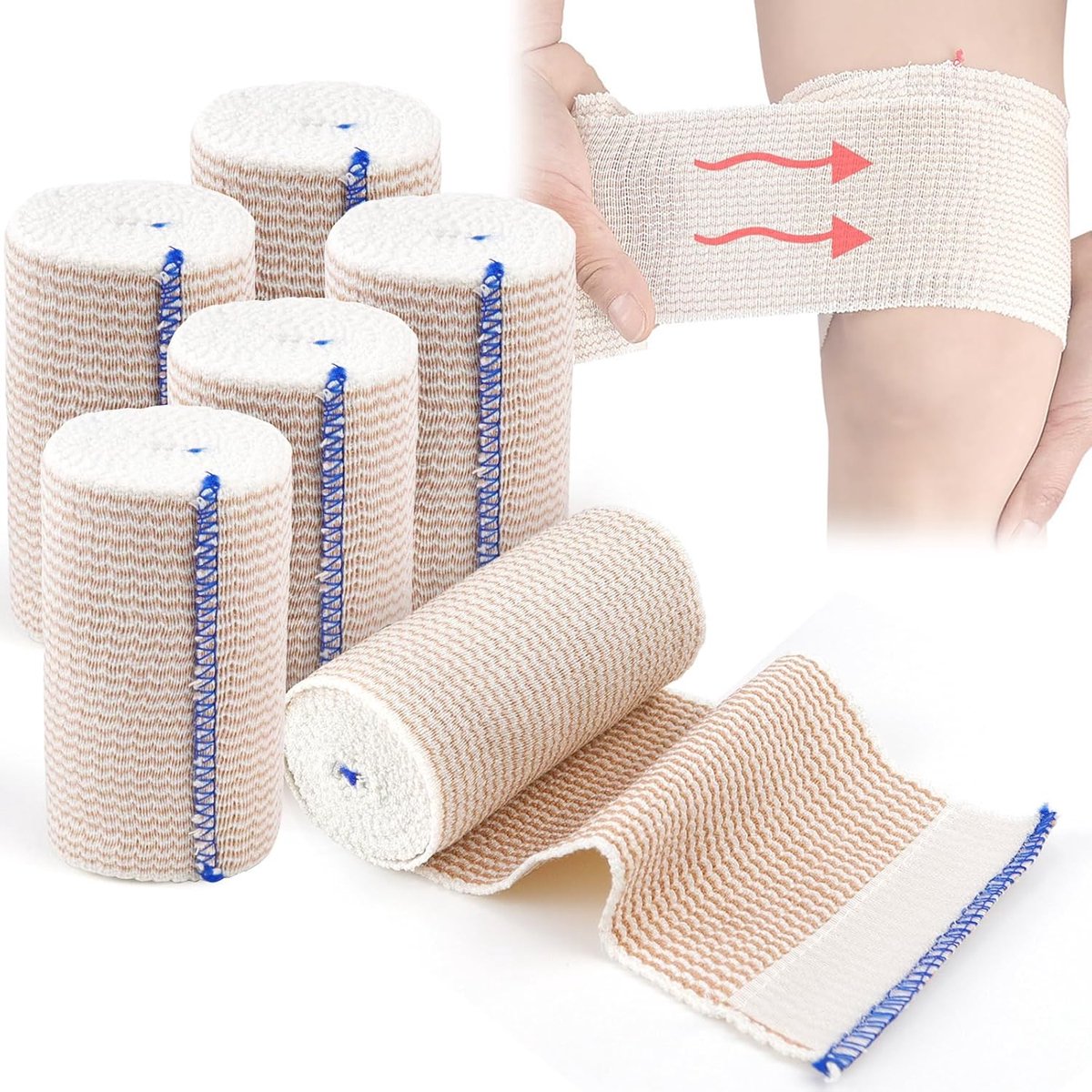 elastische bandage, 6 stuks Cohesieve fixatiebandage Compressiebandage Steunbandage voor enkelsteun, arm-, been- of borstletsel