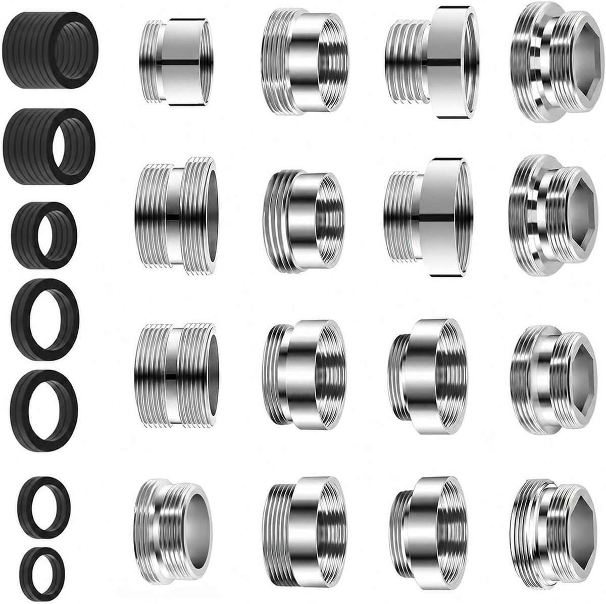 16 stuks adapterkraan met afdichtingen, adapterset voor keukenbeluchter, buitendraad, dubbele schroefdraad, schroefdraadadapter voor keuken, tuinslang, kranen, gootsteen, waterfilter
