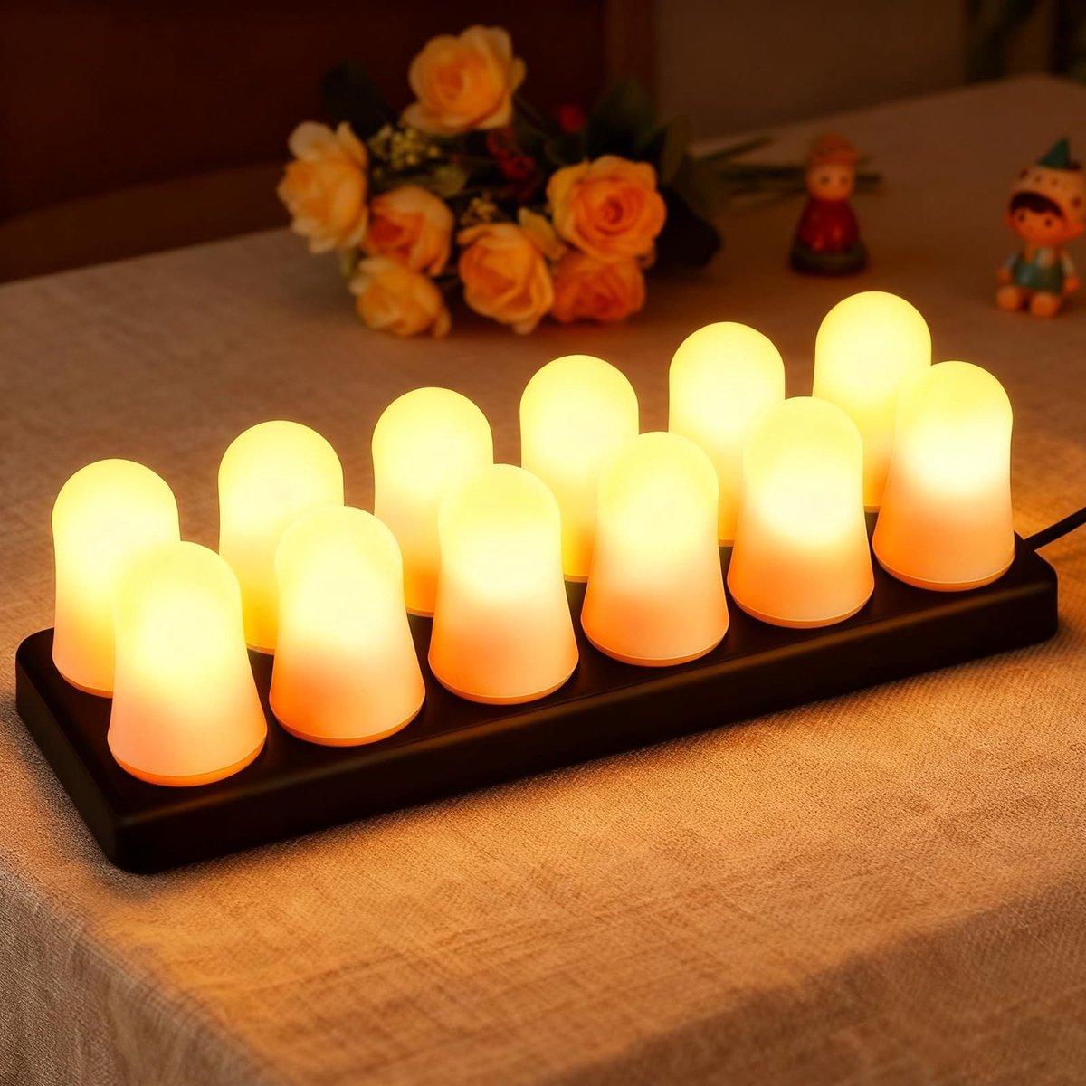 Omgoods - Set van 12 Oplaadbare LED Theelichtjes met Afstandsbediening - RGB LED Kaarsen voor Feestdecoraties