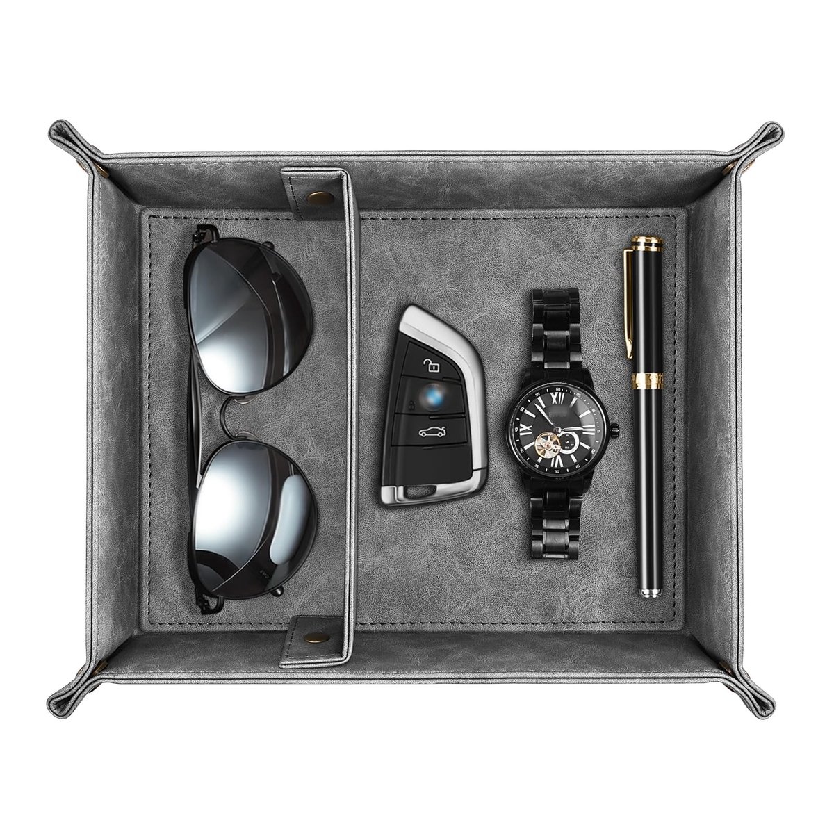 Omgoods - PU Leder Opbergdoos met 2 Verwijderbare Compartimenten - Bedside Storage Box