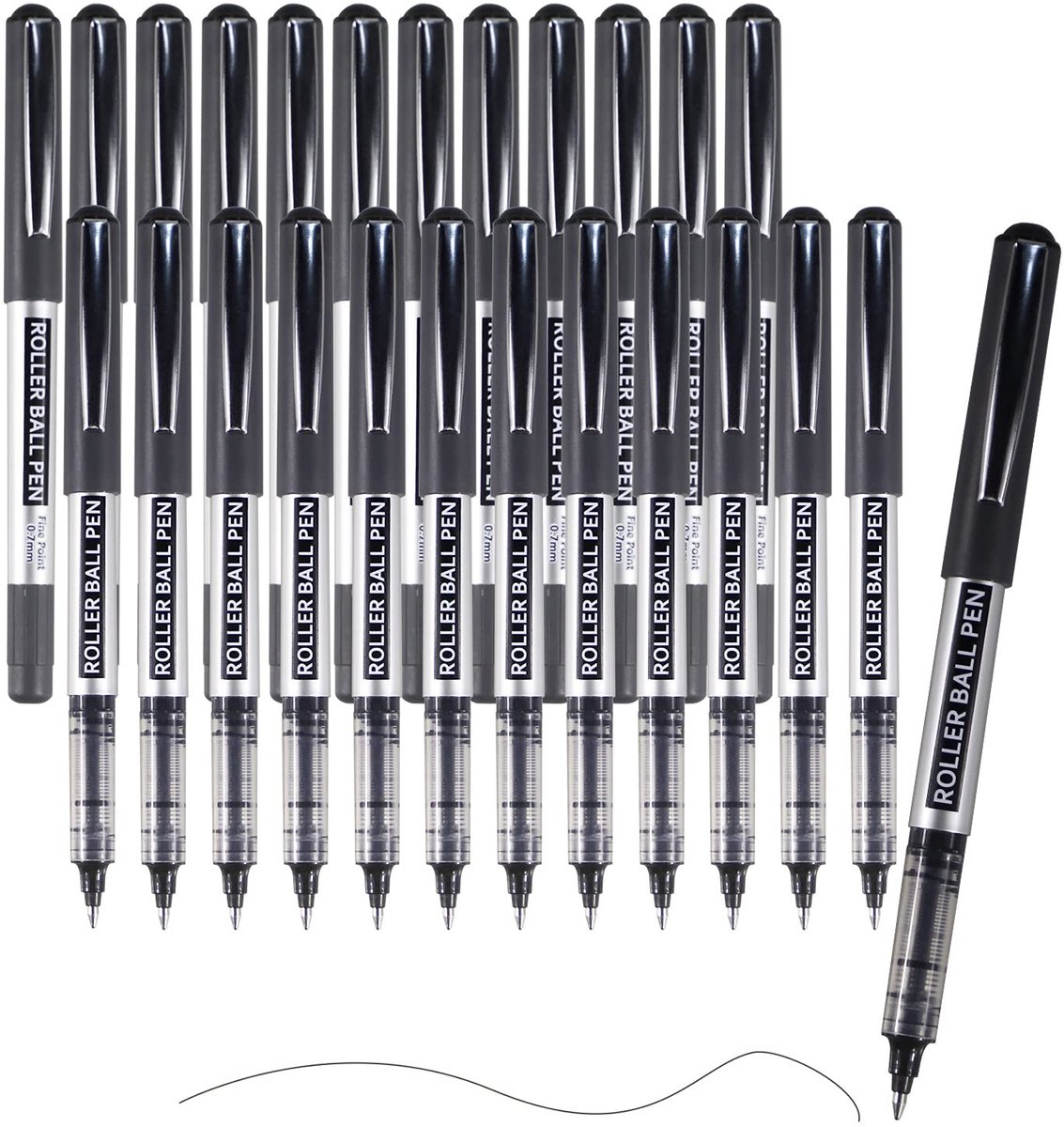 Omgoods - Set van 25 Zwarte Rollerball Pennen - 0.7mm Fijne Punt voor Schrijven