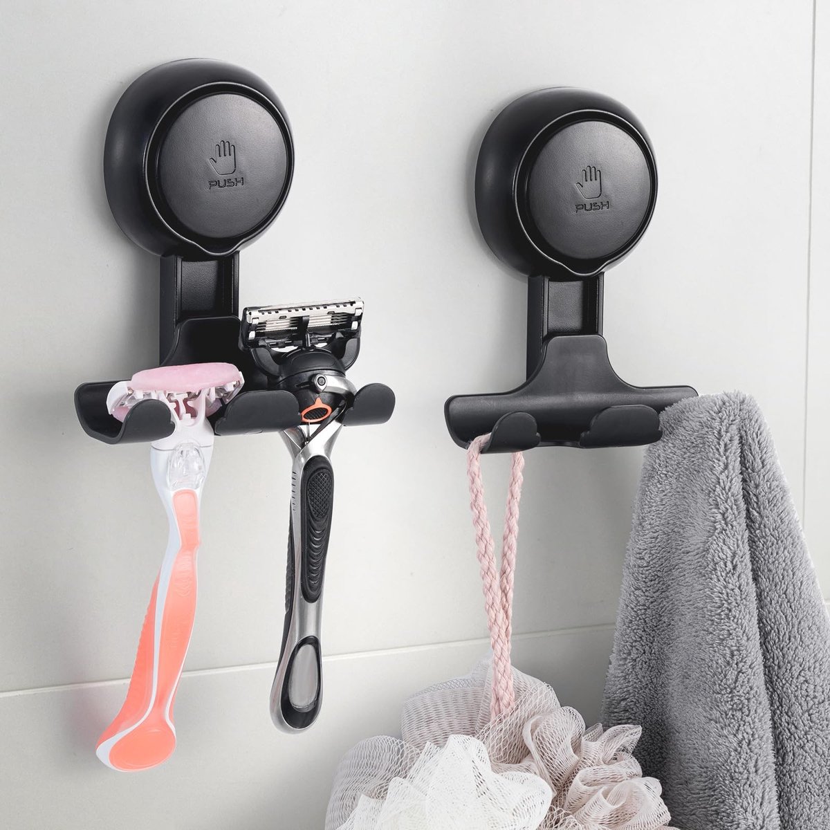 Omgoods- Scheermeshouder met sterke vacuüm zuignap - Scheermeshouder Douche - 2 Stuks - Waterdicht - Duurzaam - Ruimtebesparend - Opberghaak