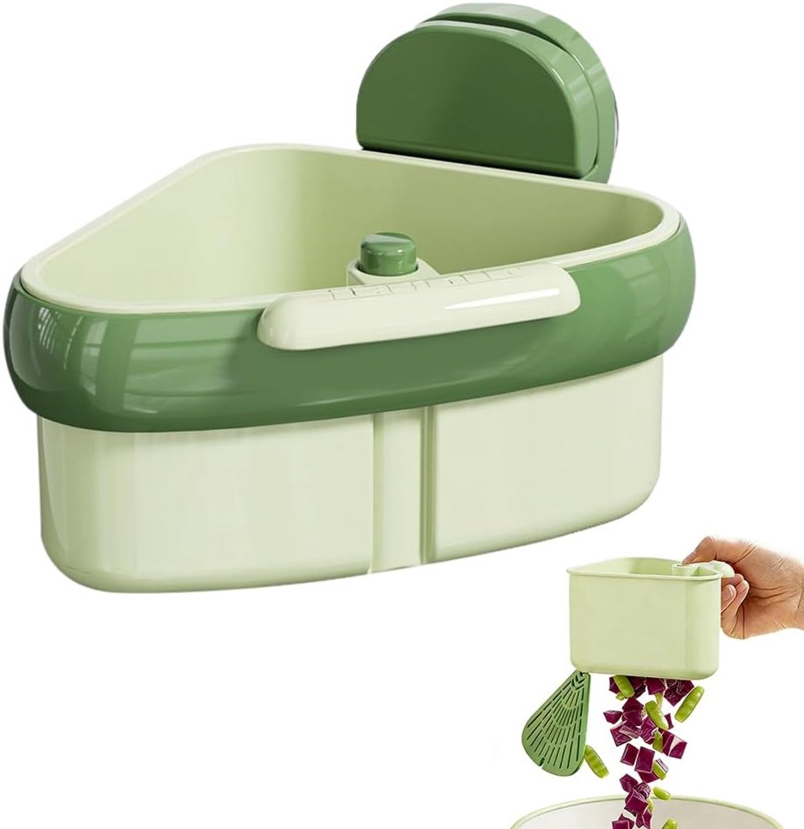 Afdruipzeef, gootsteenzeef voor gootsteen, 1 stuks, keukenorganizer, gootsteen, afdruipmand, gootsteen met zuignap voor organizer, muur (groen)