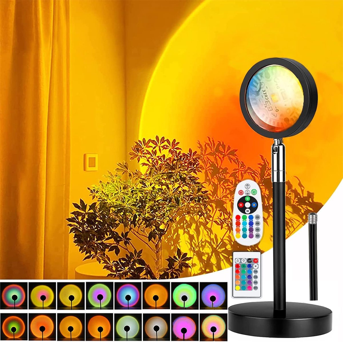 Lamp met USB, regenbooglicht, led-nachtlampje, in hoogte verstelbaar, 24 kleuren, 4 dynamische modi, twee afstandsbedieningen, 180 graden draaibaar, selfie/fotografie/feest